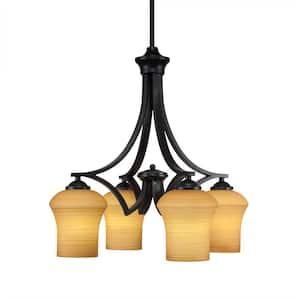 Clevelend 4-Light Matte Black Chandelier, Round Chandelier with 5.5 in. Cayenne Linen Glass Shades, No bulbs included