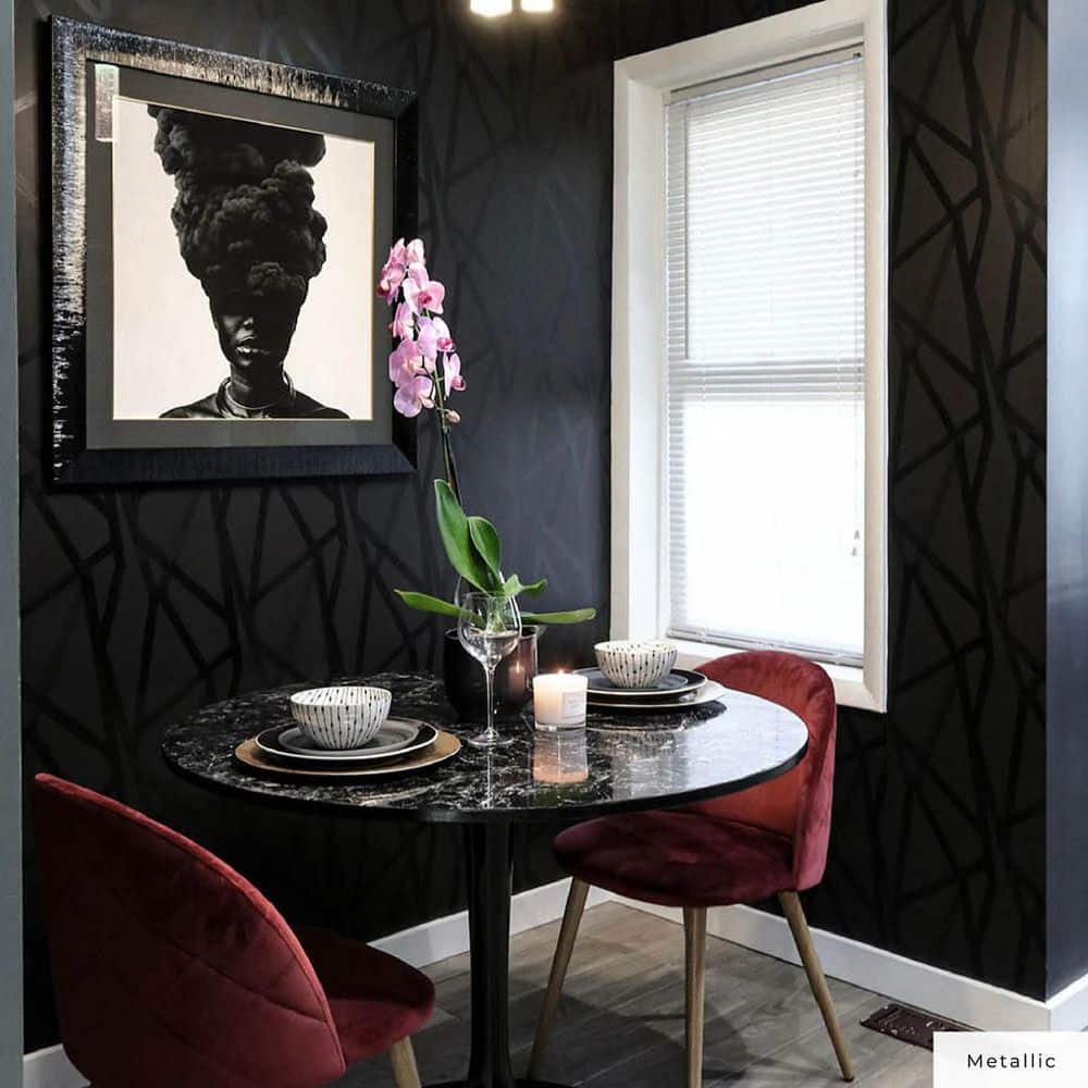 Black Geometric Self-Adhesive Peel and Stick Wallpaper Roll