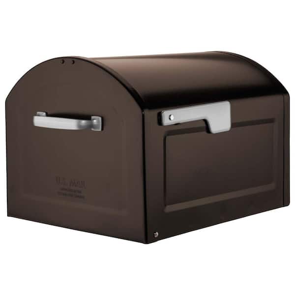 Architectural Mailboxes Centennial Rubbed Bronze, Extra Large, Steel, Post Mount Mailbox with Silver Handle and Flag