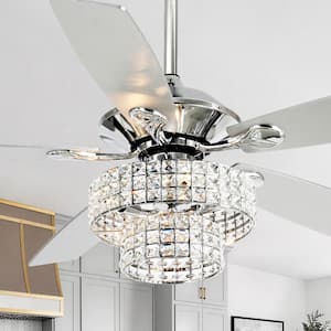 Howell 52 in. Indoor Downrod Mount Crystal Chrome Ceiling Fan Chandelier with Light Kit and Remote Control