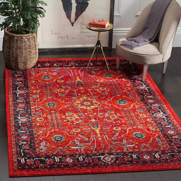 SAFAVIEH Vintage Hamadan Orange/Navy 7 ft. x 9 ft. Border Area Rug