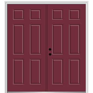 60 in. x 80 in. Classic Right-Hand Inswing 6-Panel Painted Fiberglass Smooth Prehung Front Door with Brickmould