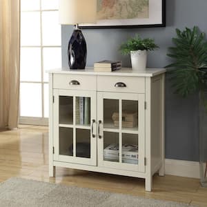 Gracie Easy White Storage Cabinet with 2-Drawers and 2-Glass Doors