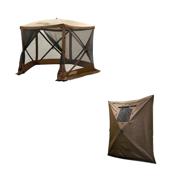 Clam Portable Canopy Shelter Tent, Brown with Quick Set Wind and Sun Panels (3-Pack)