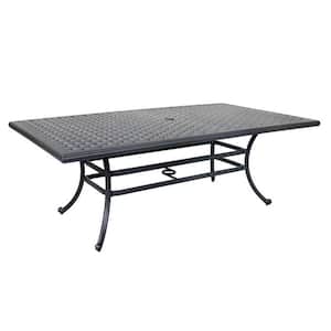 Patio Dark Lava Bronze Aluminum Table Rectangle Outdoor Dining Table 46 in. W x 86 in. L with Umbrella Hole