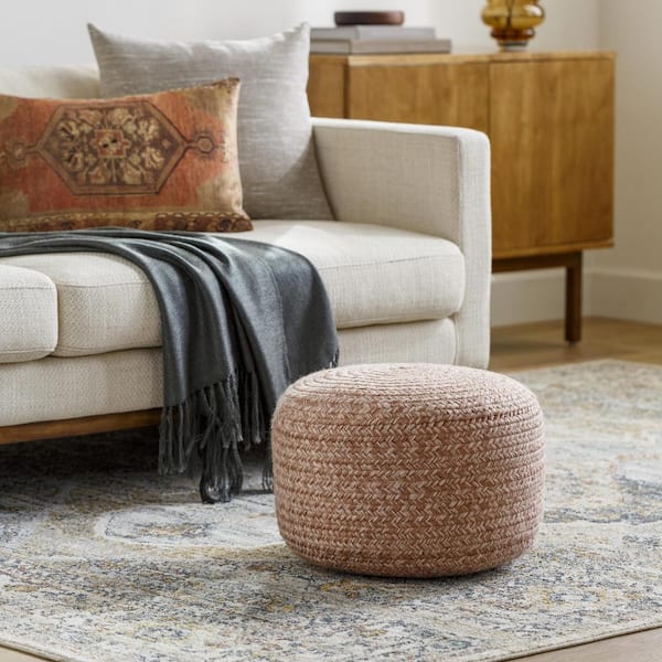 Livabliss Entwined Pink Modern 18 in. L x 18 in. W x 12 in. H Polyester Pouf