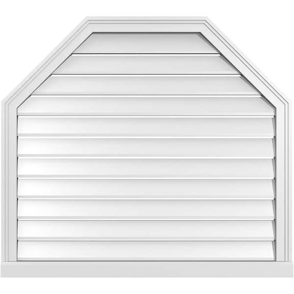 Ekena Millwork 38 in. x 34 in. Octagonal Top Surface Mount PVC Gable Vent: Functional with Brickmould Sill Frame