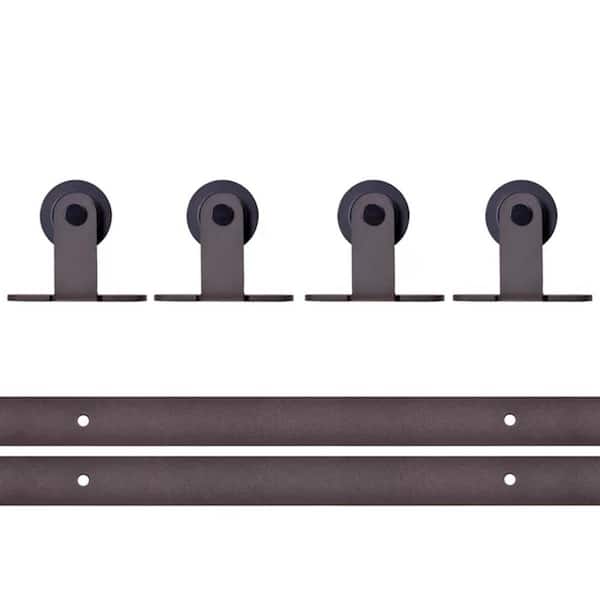 CALHOME Top Mount 144 in. Antique Bronze Double Track Barn Door Hardware Kit