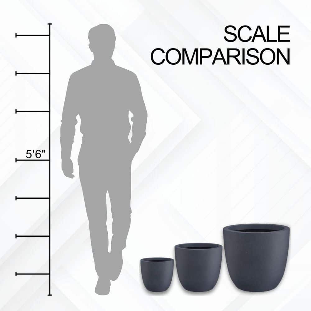 Modern Charcoal Concrete Round Planters, Set of 3