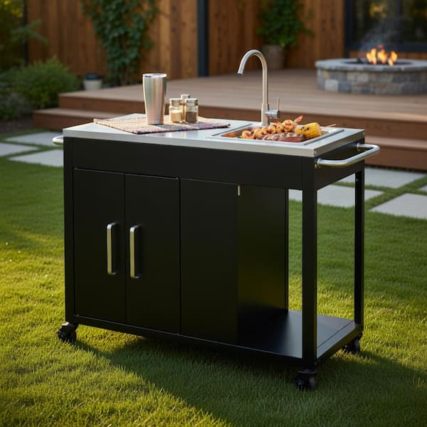 56-Inch Outdoor Grill Station Stainless Steel Countertop, Built-in