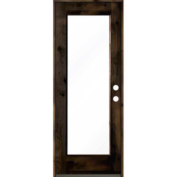 Krosswood Doors 32 in. x 80 in. Rustic Knotty Alder Full-Lite Left-Hand/Inswing Clear Glass Black Stain Single Wood Prehung Front Door