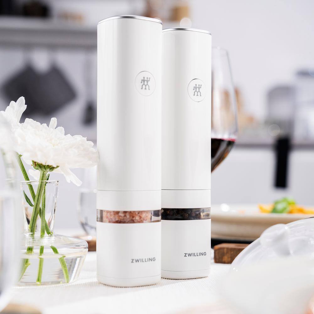 White Electric Salt and Pepper Mill with Ceramic Grinder