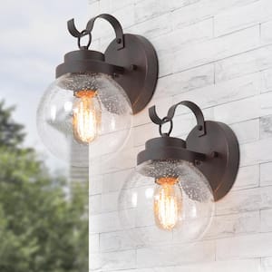 Greet 1-Light Matte Black Outdoor Barn Light Sconce with Clear Seeded Glass Shade (2-Pack)