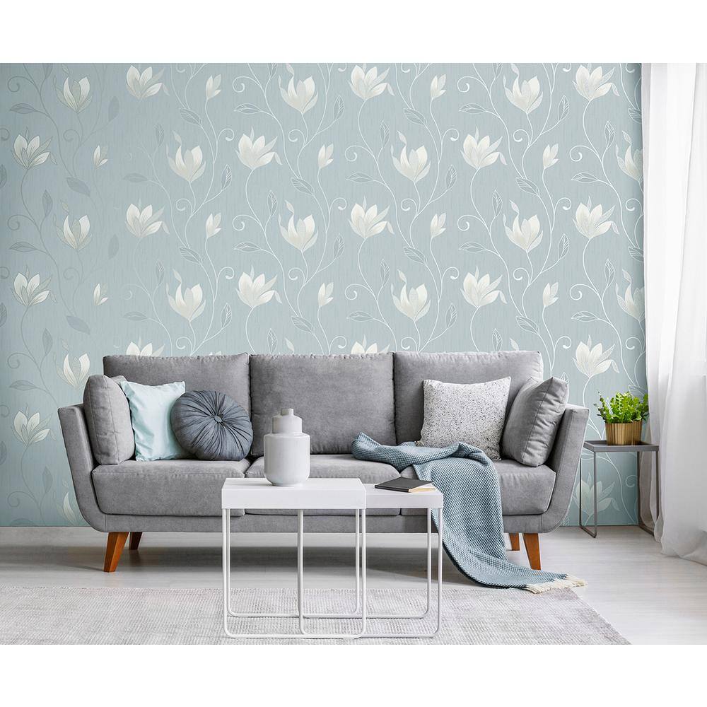 Synergy Light Blue and Cream Floral Vinyl Wallpaper