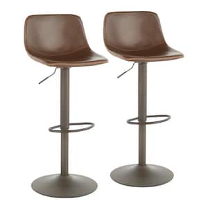 Duke Brown Faux Leather and Antique Metal Adjustable Bar Stool (Set of 2)