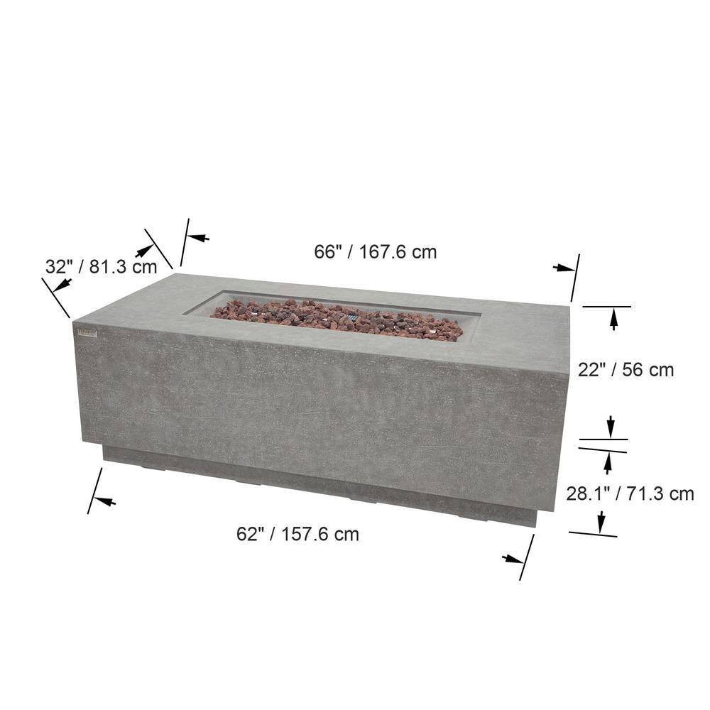 Light Gray Gas Fire Pit Table with Stainless Steel Elements