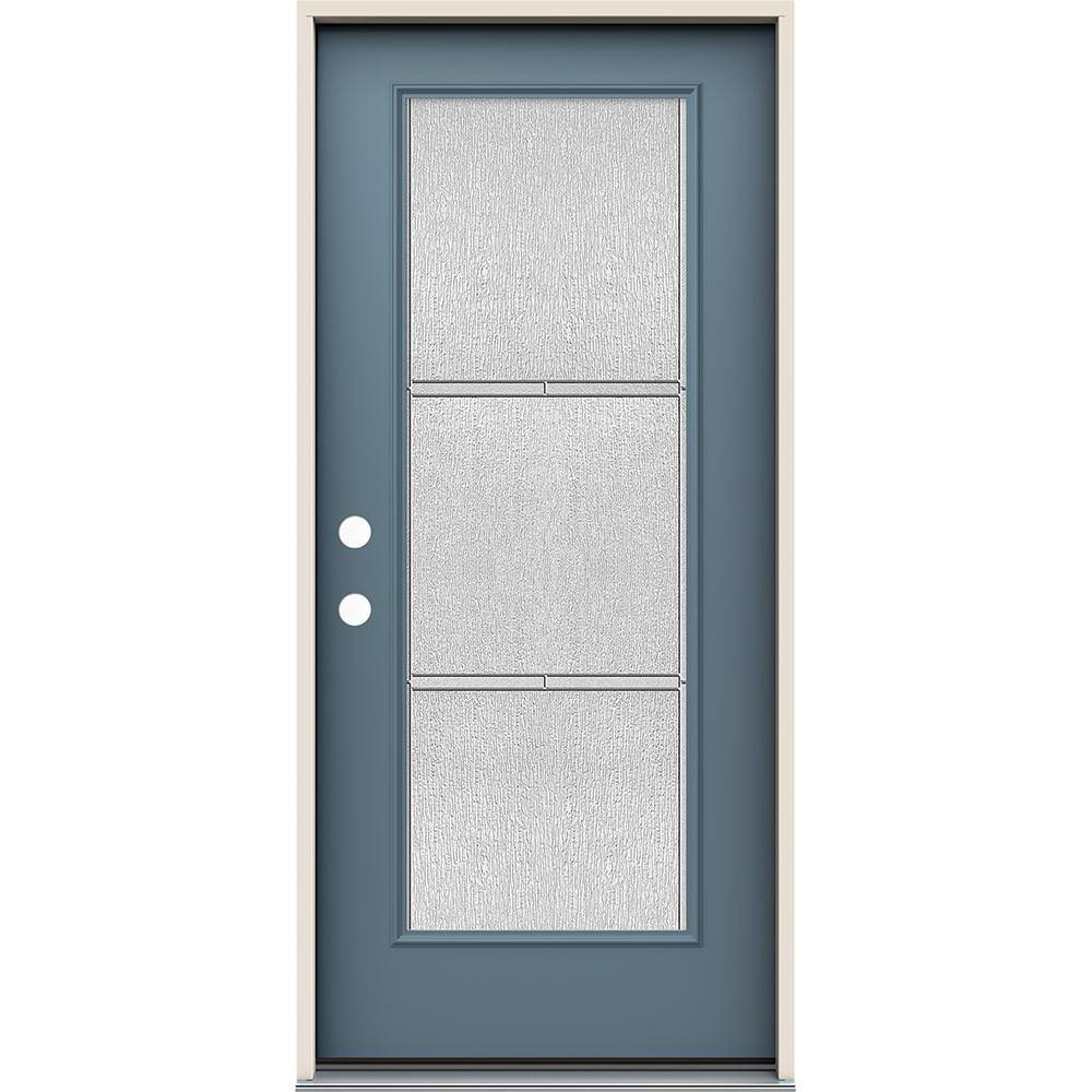 36 in. x 80 in. Right-Hand Full Lite Eastfield Decorative Glass Colony Steel Prehung Front Door price history on PriceWatchPro