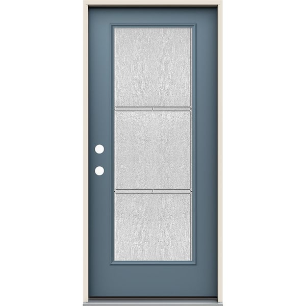 JELD-WEN 36 in. x 80 in. Right-Hand Full Lite Eastfield Decorative Glass Colony Steel Prehung Front Door