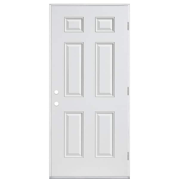Masonite 36 in. x 80 in. Utility 6-Panel Left Hand Outswing Primed Steel Prehung Front Exterior Door No Brickmold Outswing
