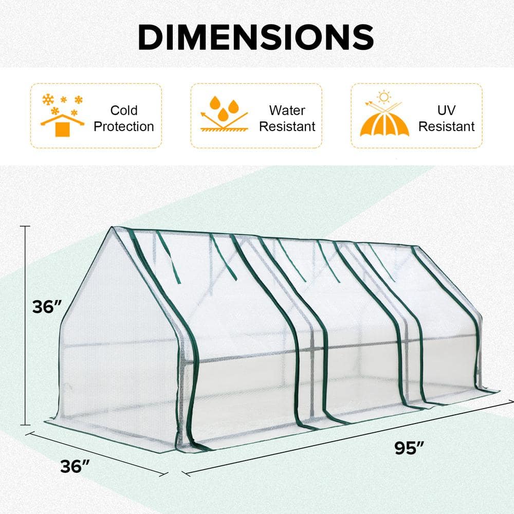 Green 96'' x 36'' x 36'' Mini Tunnel Greenhouse with Bubble Film Cover