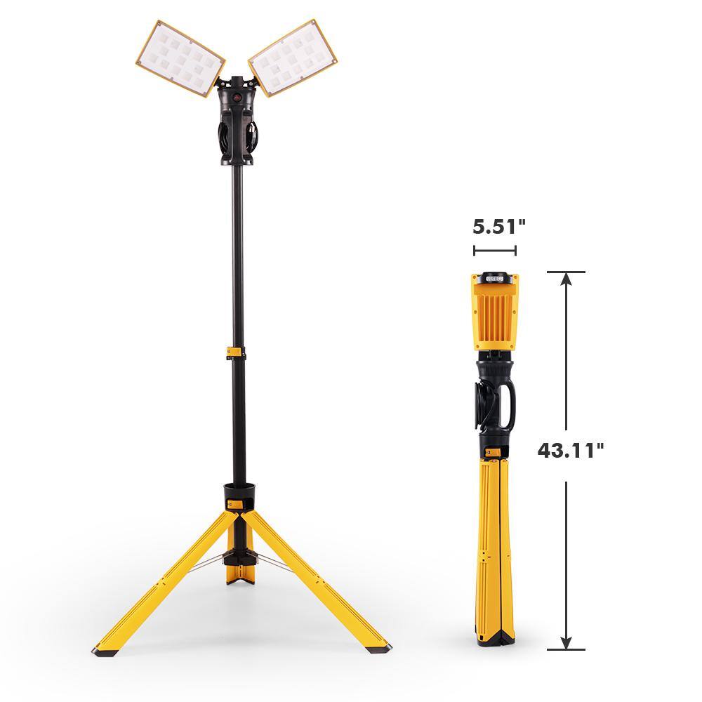 Dual-Head Telescoping LED Work Light with Stand, 9000 Lumen