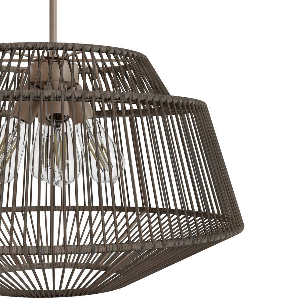Sable Rattan Geometric Pendant Light with Aluminum Frame