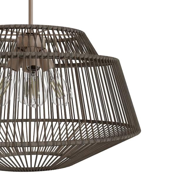 Hunter - Brookhollow 60-Watt 4-Light Sable Rattan Pendant Light with Rattan Shade, No Bulbs Included