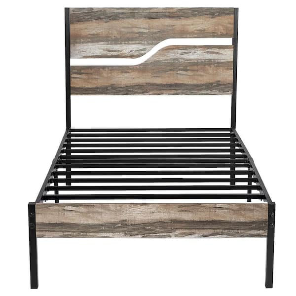 VECELO Platform Bed，Multi-Colored Metal Bed Frame ，40.9 in. W Twin Size Platform Bed with Wooden Headboard， Under Bed Storage