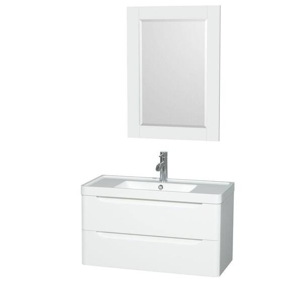 Wyndham Collection Murano 36 in. W x 16.5 in. D Vanity in White with Acrylic Resin Vanity Top in White with White Basin and 24 in. Mirror