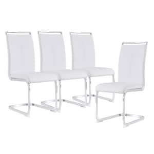 Modern White Upholstered Dining Chairs with Faux Leather Padded Seat and Metal Legs (Set of 4)