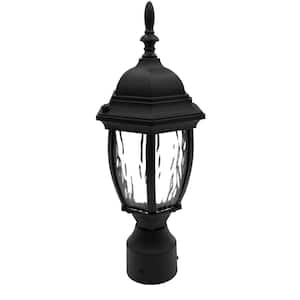 1-Light Black Aluminum Outdoor weather resistant Post Light with Integrated LED and Pole Lantern Water Glass, Cast body