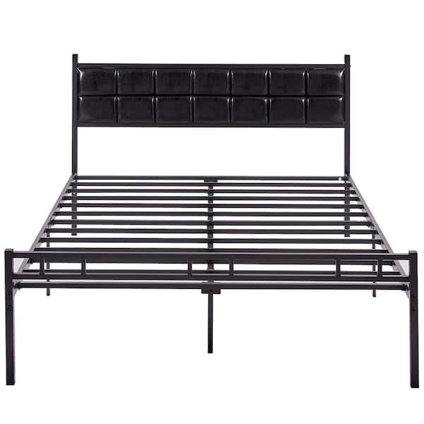 VECELO Heavy-Duty Bed Frame Black Metal Frame Queen Platform Bed With ...