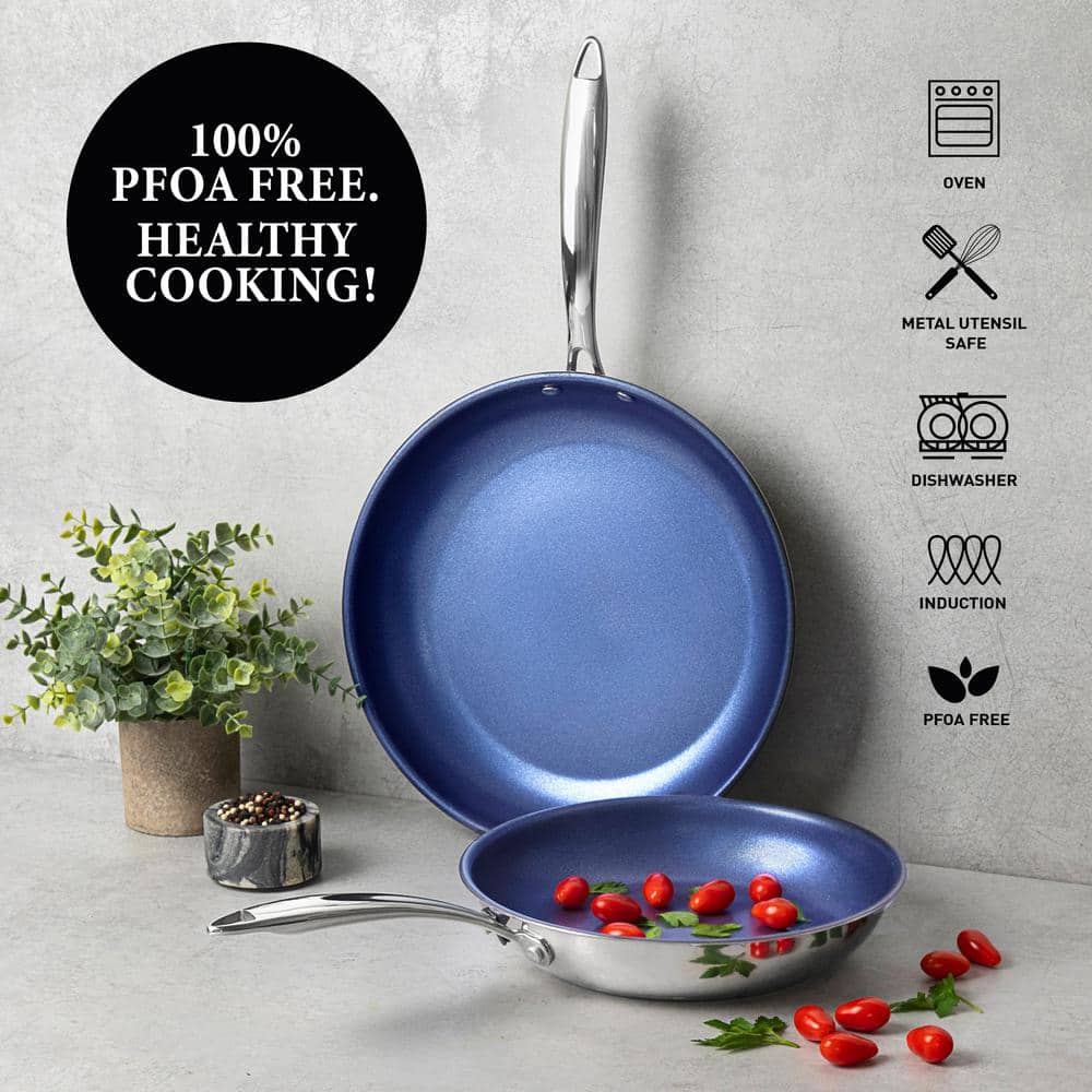 Blue Stainless Steel Nonstick 5-Piece Cookware Set