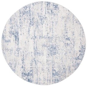 Amelia Doormat 3 ft. x 3 ft. Ivory/Blue Abstract Distressed Round Area Rug
