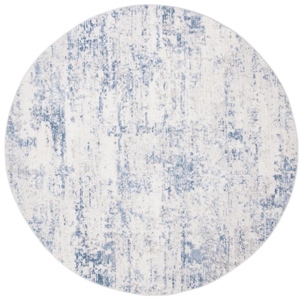 SAFAVIEH Amelia 9 ft. x 9 ft. Ivory/Blue Round Distressed Abstract Area Rug