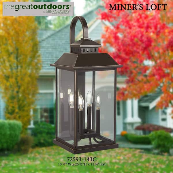 Miner's Loft 4-Light Oil Rubbed Bronze with Gold Highlights Outdoor Wall Lantern Sconce