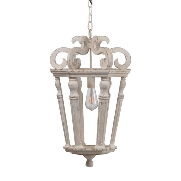 cenadinz 60 W 1-Light Cream White Wood Chandelier Hanging Light Fixture for Dining Living Room No Blub E26