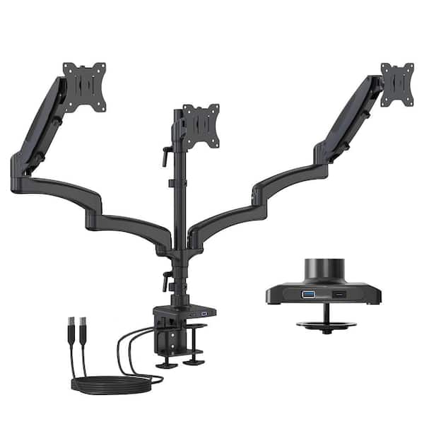 Triple Monitor Mount with Gas Spring Arms and USB Ports for 13 in. to 32 in. Monitors-Black