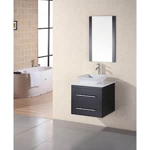 Elton 24 in. W x 22 in. D Vanity in Espresso with Marble Vanity Top and Mirror in Carrera White