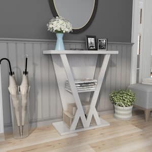 Sundi 31 in. Weathered White Standard Rectangle Console Table with Storage