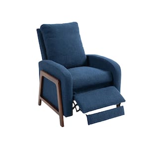 Modern Navy Blue Boucle Wood-Framed Adjustable Recliner Chair with Thick Cushion and Backrest