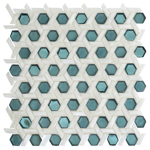 Apollo Tile Green 4 in. x 5 in. Hexagon Polished Glass Mosaic Floor and Wall Tile Sample (0.13 sq. ft./Piece)
