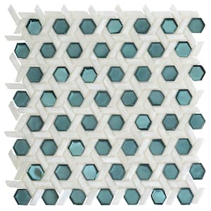 Green 11.7 in. x 11.9 in. Hexagon Polished Glass Mosaic Floor and Wall Tile (9.67 sq. ft./Case)