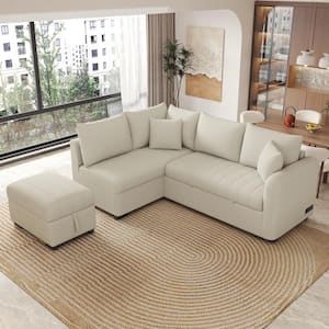 82.6 in. W Beige Polyester Full Size L-shaped Sectional Reversible Pull Out Sofa Bed with Two USB Ports