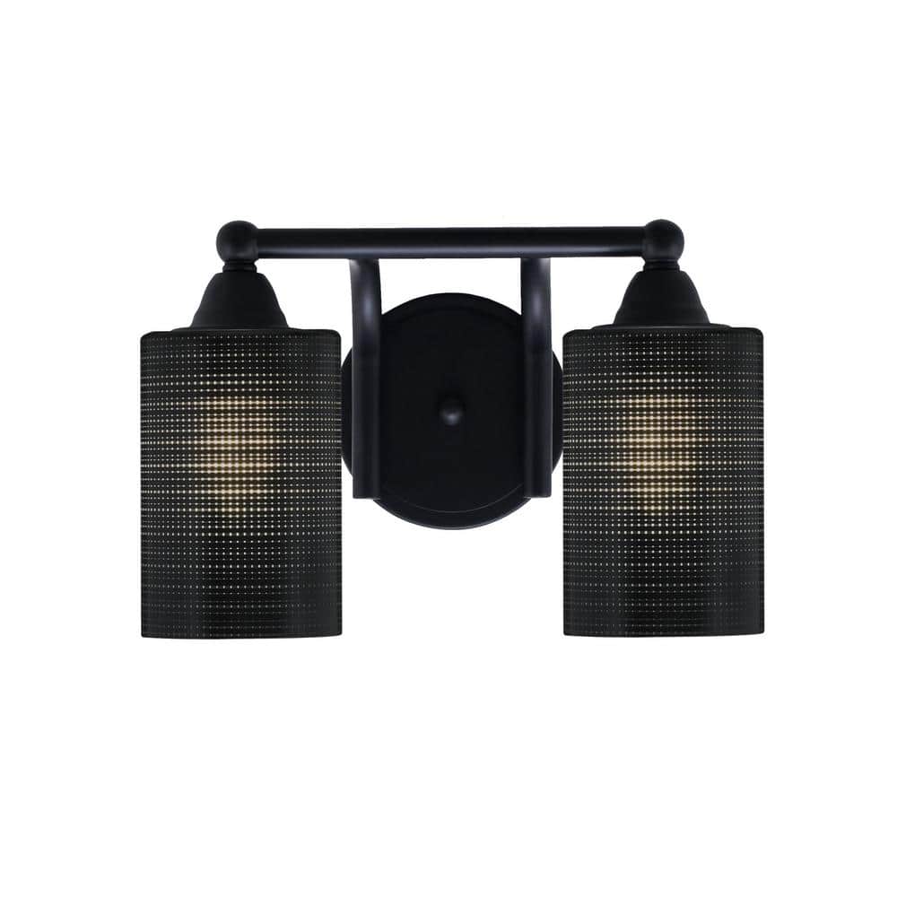 Madison 7 in. 2-Light Bath Bar, Matte Black, Black Matrix Glass Vanity Ligh