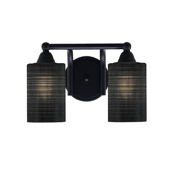 Unbranded Madison 7 in. 2-Light Bath Bar, Matte Black, Black Matrix Glass Vanity Light