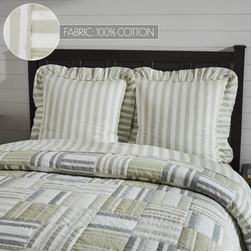 Tan and White Striped Cotton Euro Sham with Ruffles