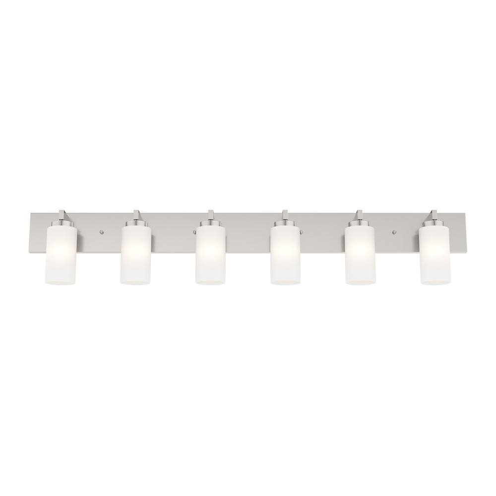 Brushed Nickel 6-Light Steel Vanity with Satin Opal Glass