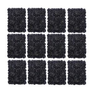 12-Pieces 23.62 in.x15.75 in. Black Artificial Flower Wall Panel Artificial Dahlias Rose Flowering Plants Backdrop Decor