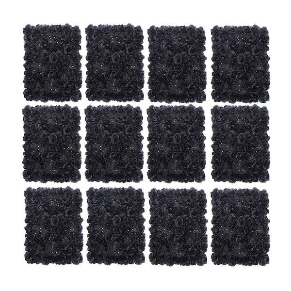YIYIBYUS 12-Pieces 23.62 in.x15.75 in. Black Artificial Flower Wall Panel Artificial Dahlias Rose Flowering Plants Backdrop Decor